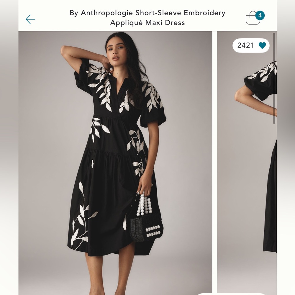 By Anthropologie Short Puff Sleeve Embroidery Appliqué Dress